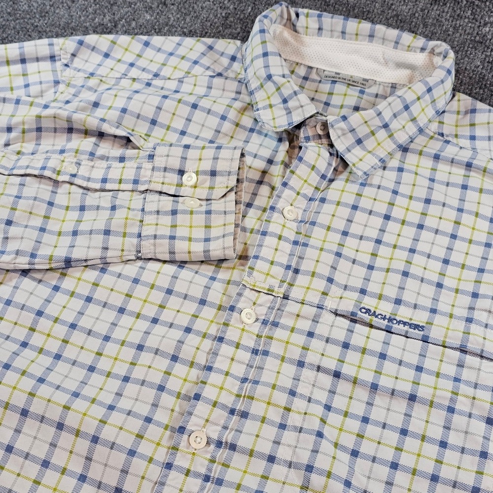 Craghoppers Nosilife Mens XL Blue Green Plaid Long Sleeve Insect Shield Shirt